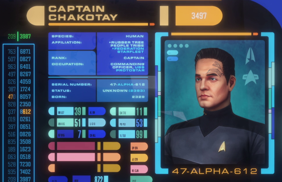 La scheda personale di Chakotay nel 2384P37