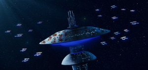 La Stazione Douglas danneggiata e la maggior parte delle navi stellari di Classe California